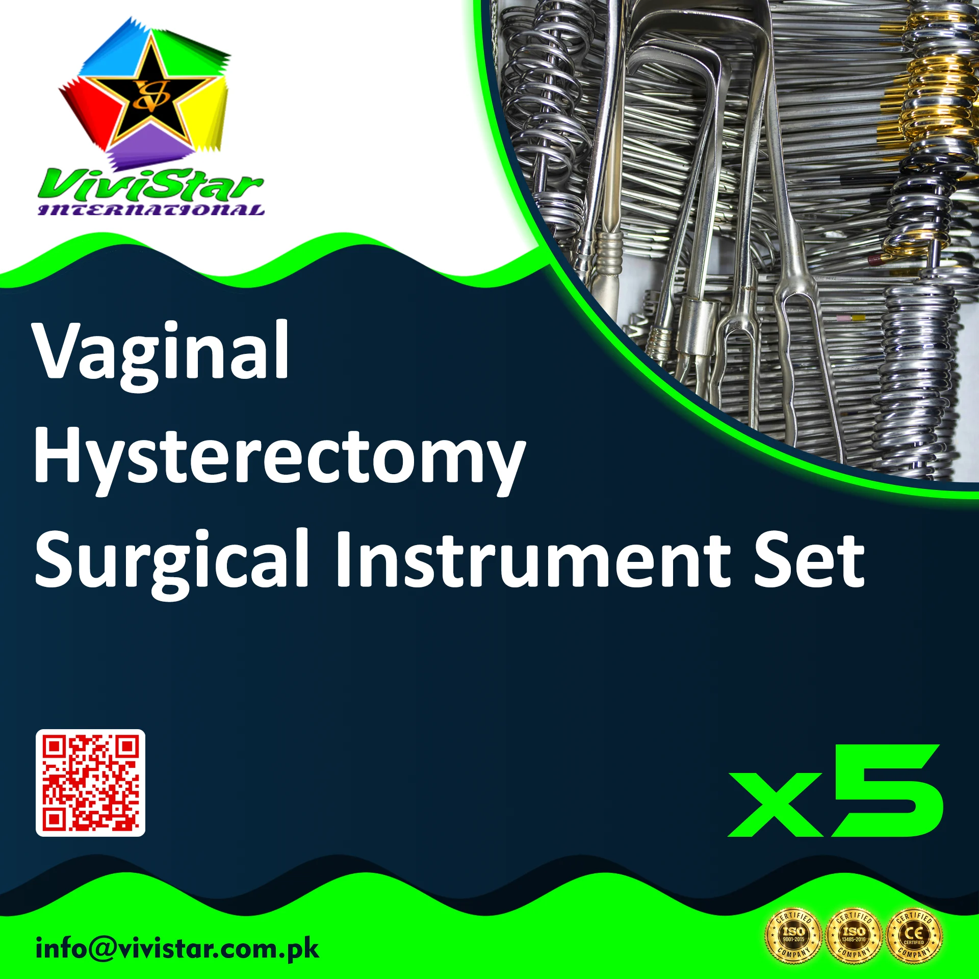Vaginal Hysterectomy Surgical Instrument Set – Clinic Supply Pack - 5 Sets