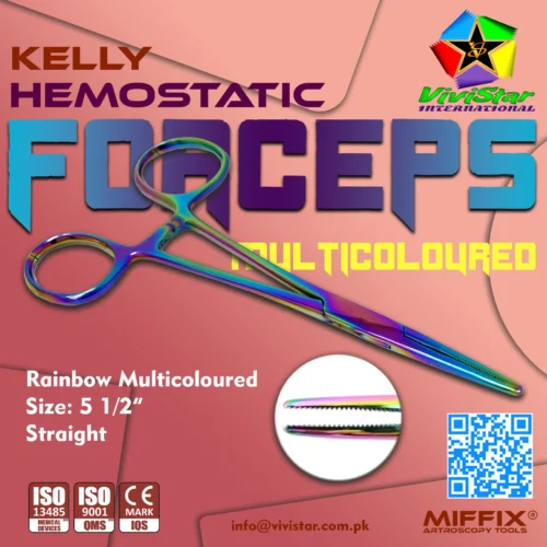 Experience the perfect balance of precision and control with our Kelly Hemostatic Forceps. These 5 1/2" (14 cm) forceps are coated in a striking rainbow hue, combining professional-grade performance with a unique, high-visibility aesthetic.