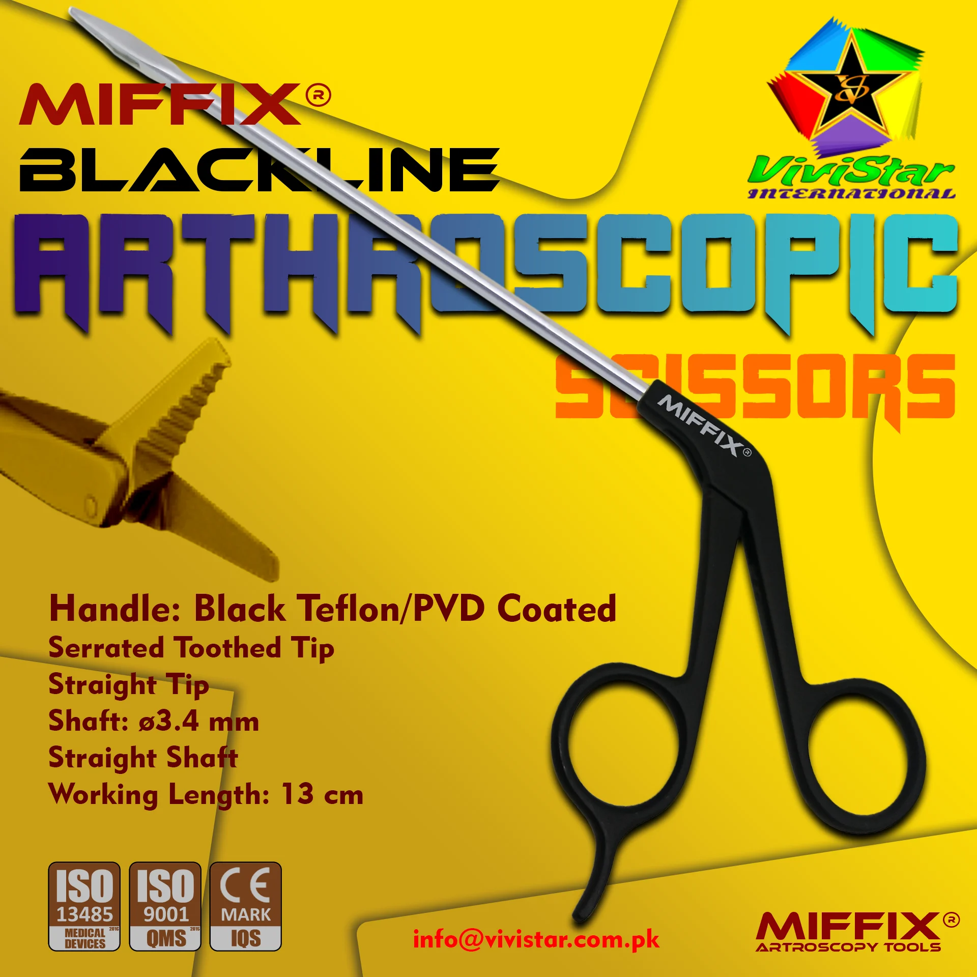 MIFFIX® Blackline Arthroscopic Scissors Premium Specialized Cutting for Orthopedic Surgery
