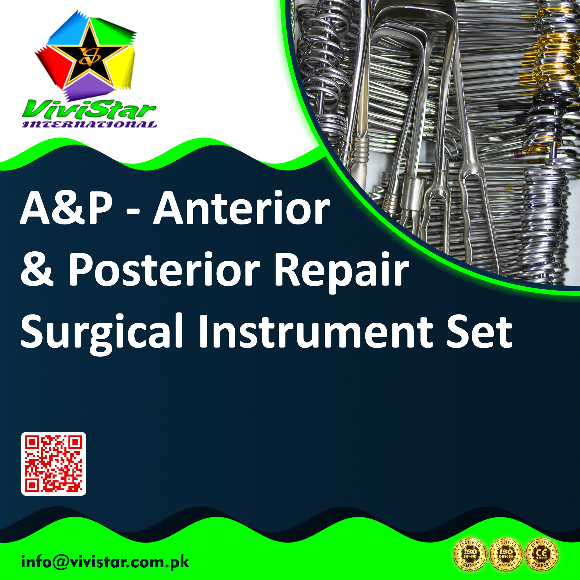 A&P Anterior & Posterior Repair Surgical Instrument Set pelvic floor vaginal reconstructive procedures colporrhaphy cystocele rectocele repair perineorrhaphy enterocele vaginal hysterectomy pelvic organ prolapse (POP) urogynecological gynecological
