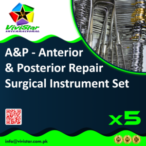 A&P Anterior & Posterior Repair Surgical Instrument Set pelvic floor vaginal reconstructive procedures colporrhaphy cystocele rectocele repair perineorrhaphy enterocele vaginal hysterectomy pelvic organ prolapse (POP) urogynecological gynecological Pack of 5 Sets