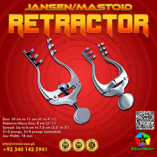 Jansen Retractor Mastoid Retractor Self-Retaining 3×3 prongs@0.5x@0.5x Jansen/Mastoid Retractor – Essential for ENT & Neuro-Micro Surgery